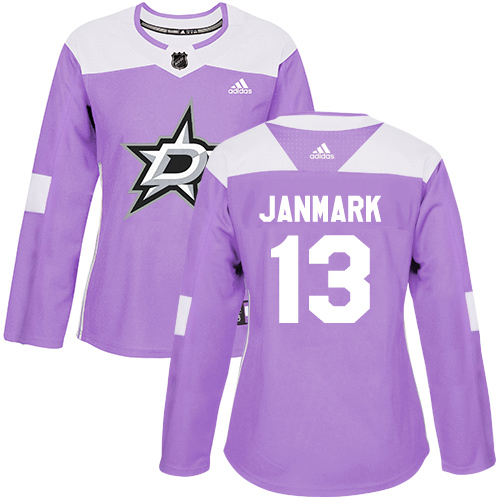 Adidas Stars #13 Mattias Janmark Purple Authentic Fights Cancer Women's Stitched NHL Jersey - Click Image to Close